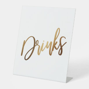 Eenvoudige Gold Handwriting Typografie "Drinken" Reclamebord Met Voetstuk