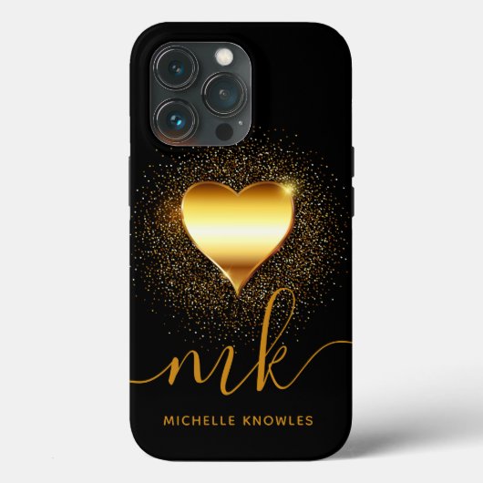 Eenvoudige Gold Heart, aangepaste naam en monogram Case-Mate iPhone Case (Achterkant)