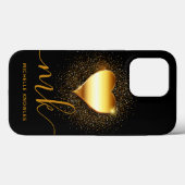 Eenvoudige Gold Heart, aangepaste naam en monogram Case-Mate iPhone Case (Achterkant (horizontaal))