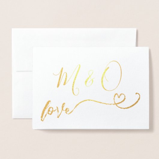 Eenvoudige Gold Heart Monogram Love Folie Kaarten (Voorkant met envelop)