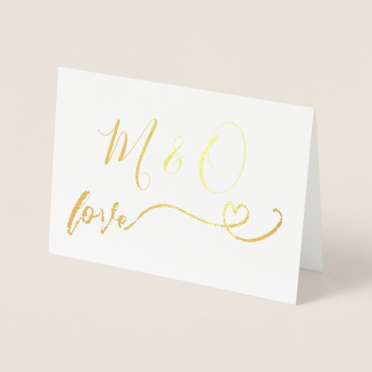 Eenvoudige Gold Heart Monogram Love Folie Kaarten (Voorkant)