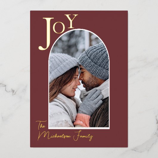 Eenvoudige Gold Joy-fotoserie Kerstmis Folie Feestdagenkaart (Voorkant)