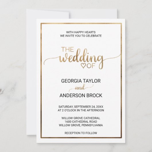 Eenvoudige Gold-kalligrafie | Lijst bruiloft Kaart (Voorkant)