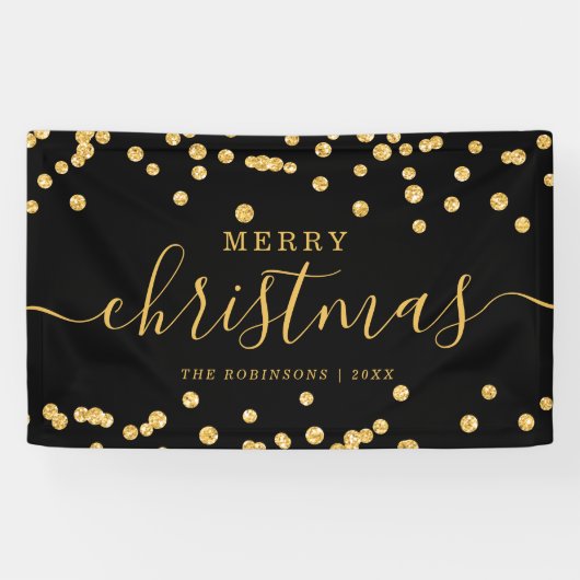 Eenvoudige GOLD-kerstFeestdagen Glitter Black Spandoek (Horizontaal)