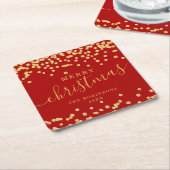 Eenvoudige GOLD-kerstFeestdagen Glitter Red Kartonnen Onderzetters (Schuin)