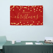 Eenvoudige GOLD-kerstFeestdagen Glitter Red Spandoek (Beurs)