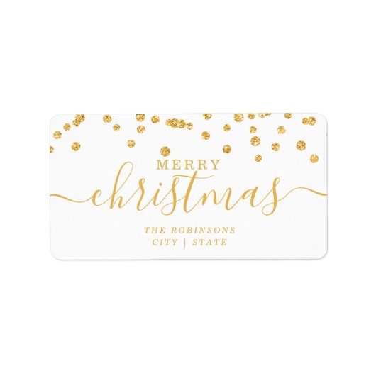 Eenvoudige GOLD-kerstFeestdagen Glitter White Etiket (Voorkant)