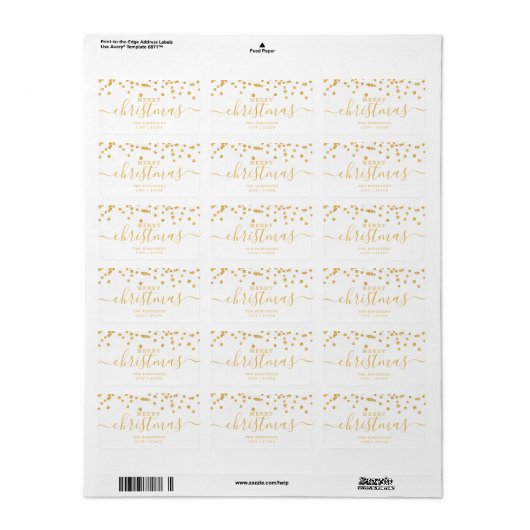 Eenvoudige GOLD-kerstFeestdagen Glitter White Etiket (Full Sheet)
