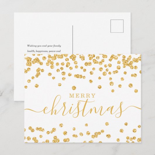 Eenvoudige GOLD-kerstFeestdagen Glitter White Feestdagenkaart (Voorkant / Achterkant)
