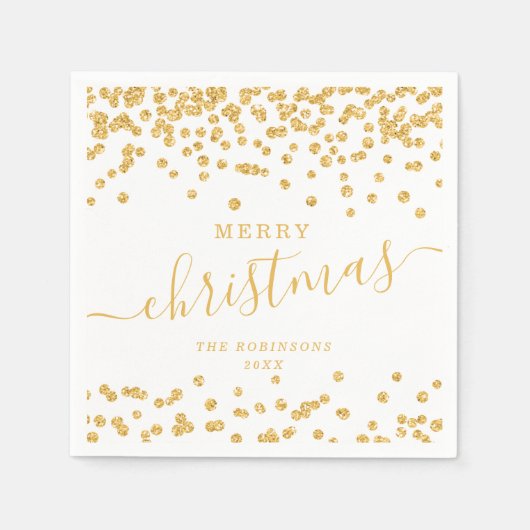 Eenvoudige GOLD-kerstFeestdagen Glitter White Servet (Voorkant)