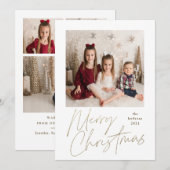 Eenvoudige Gold-kerstkalligrafie Multi-Photo Hol Feestdagenkaart (Voorkant / Achterkant)