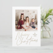 Eenvoudige Gold-kerstkalligrafie Multi-Photo Hol Feestdagenkaart (Staand voorkant)