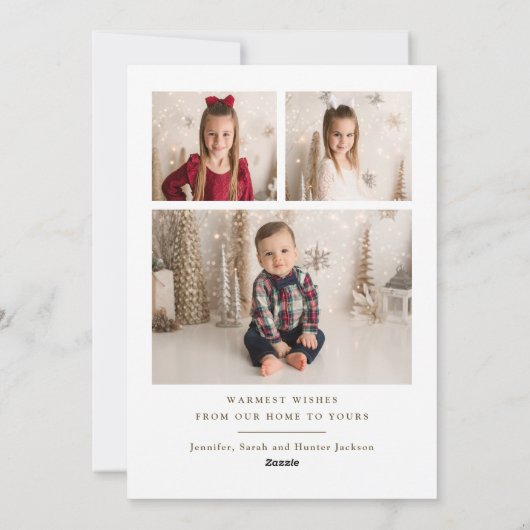 Eenvoudige Gold-kerstkalligrafie Multi-Photo Hol Feestdagenkaart (Achterkant)