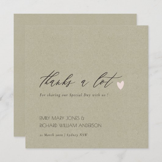 EENVOUDIGE GOLD KRAFT HEART SCRIPT WEDDING DANK U BEDANKKAART (Voorkant / Achterkant)