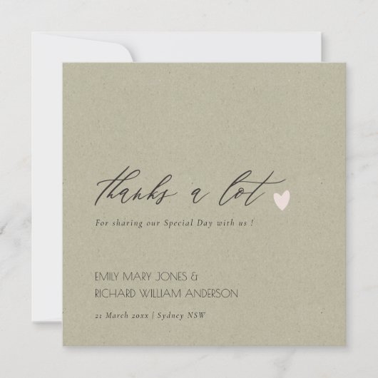 EENVOUDIGE GOLD KRAFT HEART SCRIPT WEDDING DANK U BEDANKKAART (Voorkant)