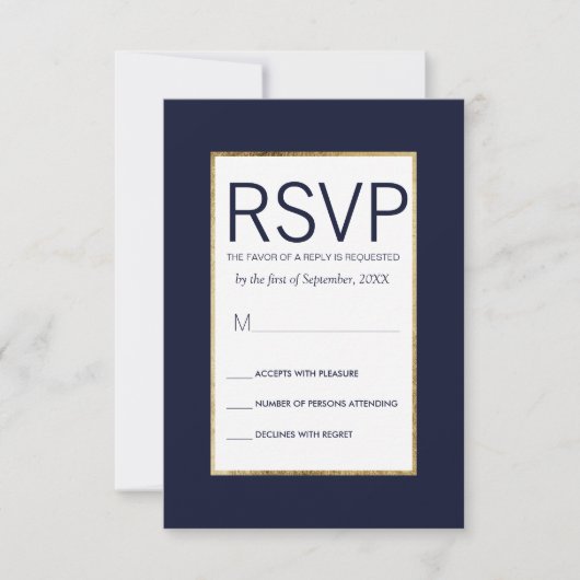Eenvoudige Gold Lined Navy Blue RSVP-kaarten RSVP Kaartje (Voorkant)