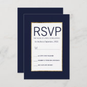 Eenvoudige Gold Lined Navy Blue RSVP-kaarten RSVP Kaartje (Voorkant / Achterkant)