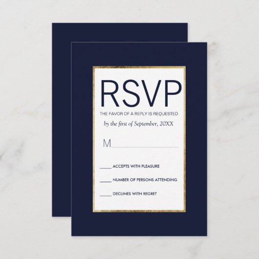 Eenvoudige Gold Lined Navy Blue RSVP-kaarten RSVP Kaartje (Voorkant / Achterkant)