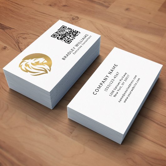 Eenvoudige Gold Lion-Logo met QR-code Visitekaartje