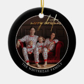 Eenvoudige Gold Merry-kerstfoto zwart Keramisch Ornament (Voorkant)