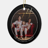 Eenvoudige Gold Merry-kerstfoto zwart Keramisch Ornament (Links)