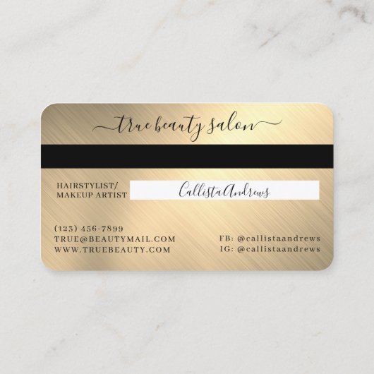 Eenvoudige Gold Metallic Signature Script Credit K Visitekaartje (Achterkant)