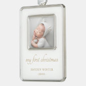 Eenvoudige Gold Minimalist Foto Baby eerste Verzilverd Omlijst Ornament (Links)