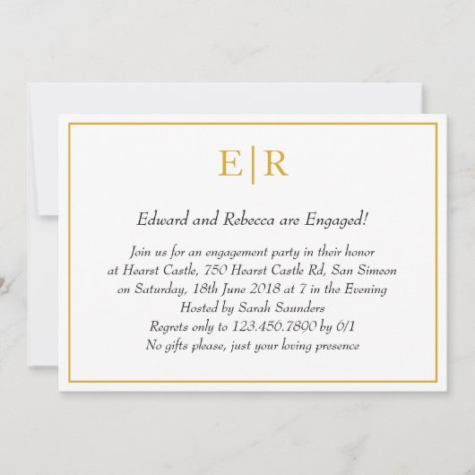 Eenvoudige Gold Monogram Elegant Engagement Party Kaart (Voorkant)