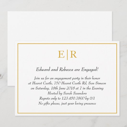 Eenvoudige Gold Monogram Elegant Engagement Party Kaart (Voorkant / Achterkant)