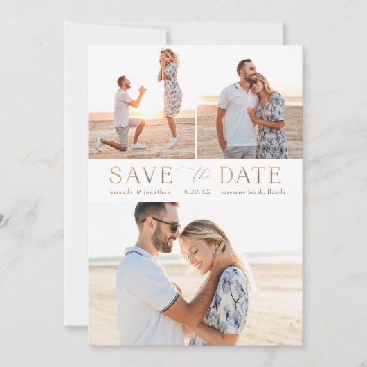 Eenvoudige Gold Multiple Photo Save the Date Kaart (Voorkant)