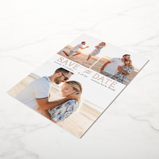 Eenvoudige Gold Multiple Photo Save the Date Real Folie Uitnodiging (Gedraaid)