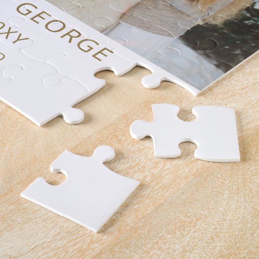 Eenvoudige Gold Script Calligraphy Photo Save the  Legpuzzel (Zijkant)