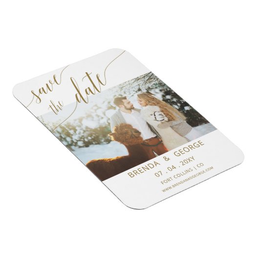 Eenvoudige Gold Script Calligraphy Photo Save the  Magneet (Rechterzijde)