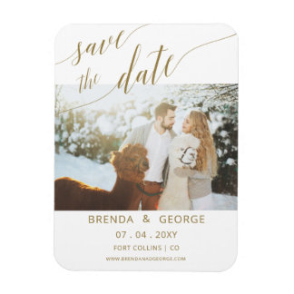 Eenvoudige Gold Script Calligraphy Photo Save the  Magneet