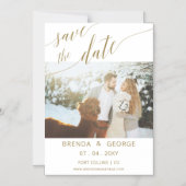 Eenvoudige Gold Script Calligraphy Photo Save the  Magnetische Uitnodiging (Voorkant)