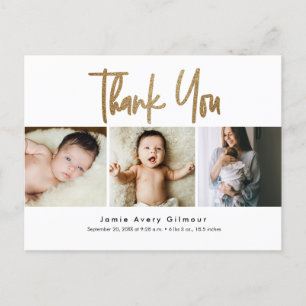 Eenvoudige Gold Script foto collage baby dank u Briefkaart