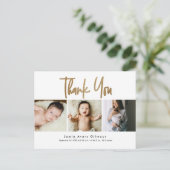 Eenvoudige Gold Script foto collage baby dank u Briefkaart (Staand voorkant)