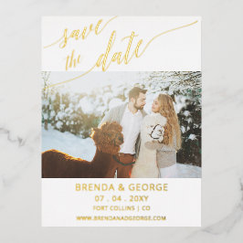 Eenvoudige Gold Script-kalligrafie Sparen de Datum Folie Uitnodiging Briefkaart