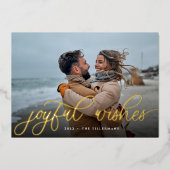 Eenvoudige Gold Script Overlay Joyful-foto Folie Feestdagenkaart (Voorkant)