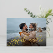 Eenvoudige Gold Script Overlay Joyful-foto Folie Feestdagenkaart (Staand Voorkant)