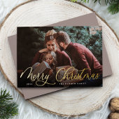 Eenvoudige Gold Script Overlay Merry-kerstfoto Folie Feestdagenkaart