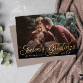 Eenvoudige Gold Script Overlay Seasons Greetings F Folie Feestdagenkaart