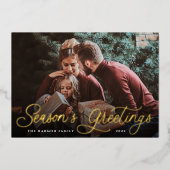 Eenvoudige Gold Script Overlay Seasons Greetings F Folie Feestdagenkaart (Voorkant)