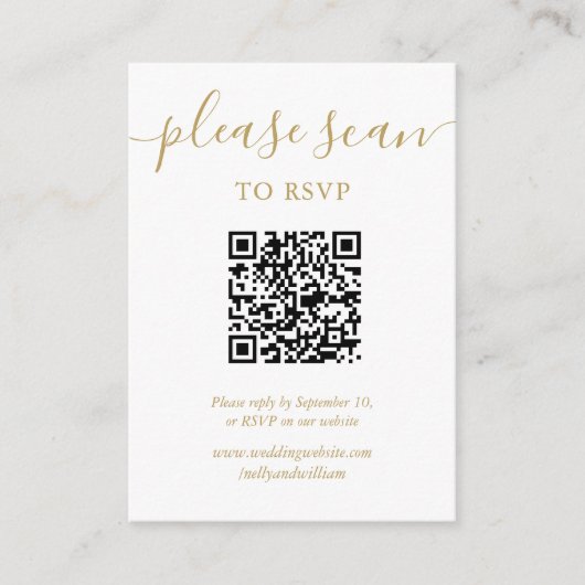 Eenvoudige Gold Script RSVP QR-code Informatiekaartje (Voorkant)