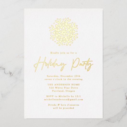 Eenvoudige Gold Snowflake-feestdag Folie Uitnodiging (Voorkant)