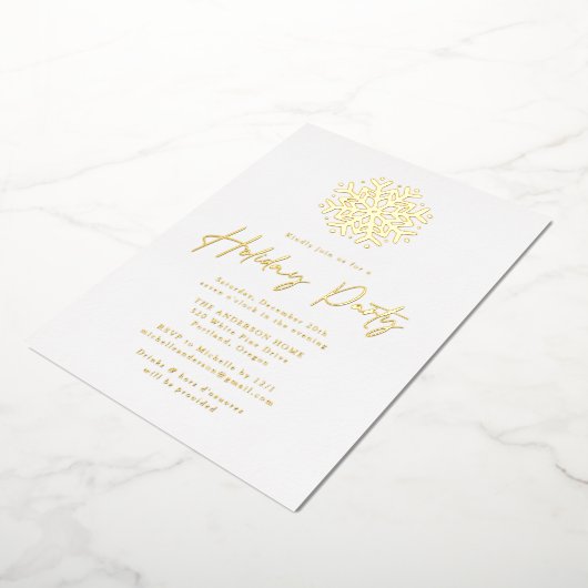 Eenvoudige Gold Snowflake-feestdag Folie Uitnodiging (Gedraaid)