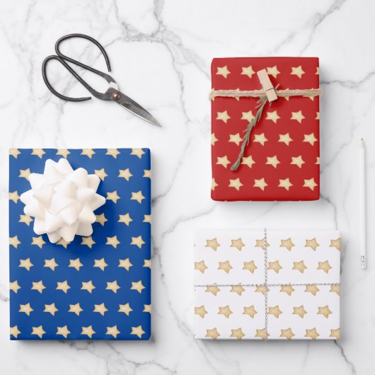 Eenvoudige Gold Star op blauw, rood, wit, achtergr Inpakpapier Vel (Voorkant)