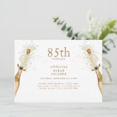 Eenvoudige Gold Text Champagne 85th Birthday Party Kaart (Staand voorkant)