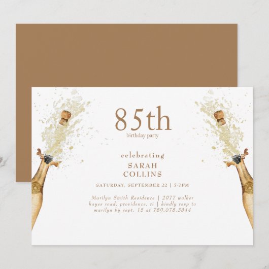 Eenvoudige Gold Text Champagne 85th Birthday Party Kaart (Voorkant / Achterkant)