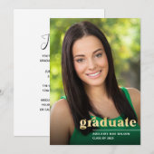 Eenvoudige Gold Typografie Foto Graduparty Kaart (Voorkant / Achterkant)